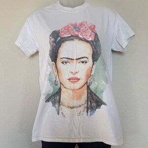 White T-Shirt with Frida Kahlo